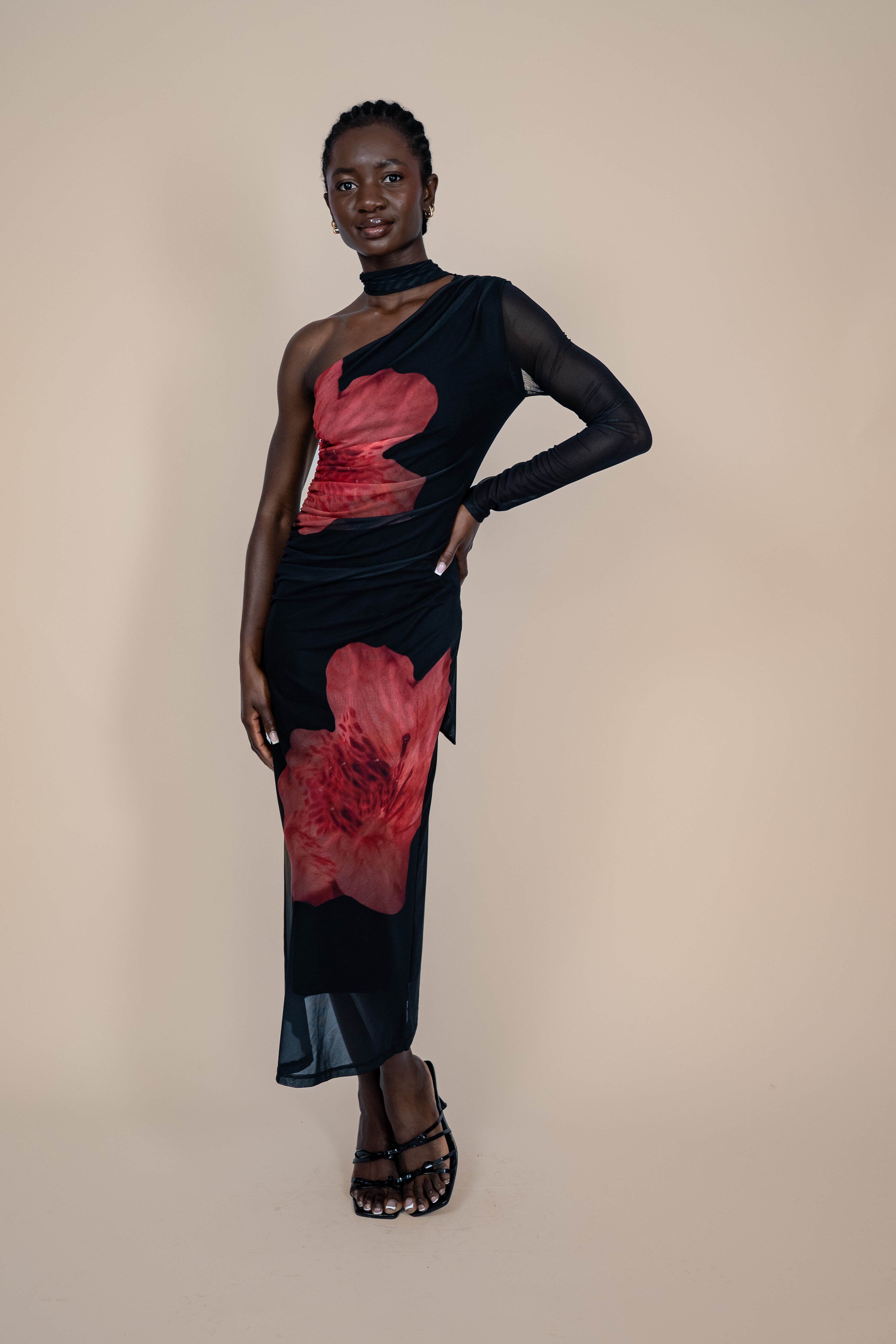 One-Shoulder Floral Dress