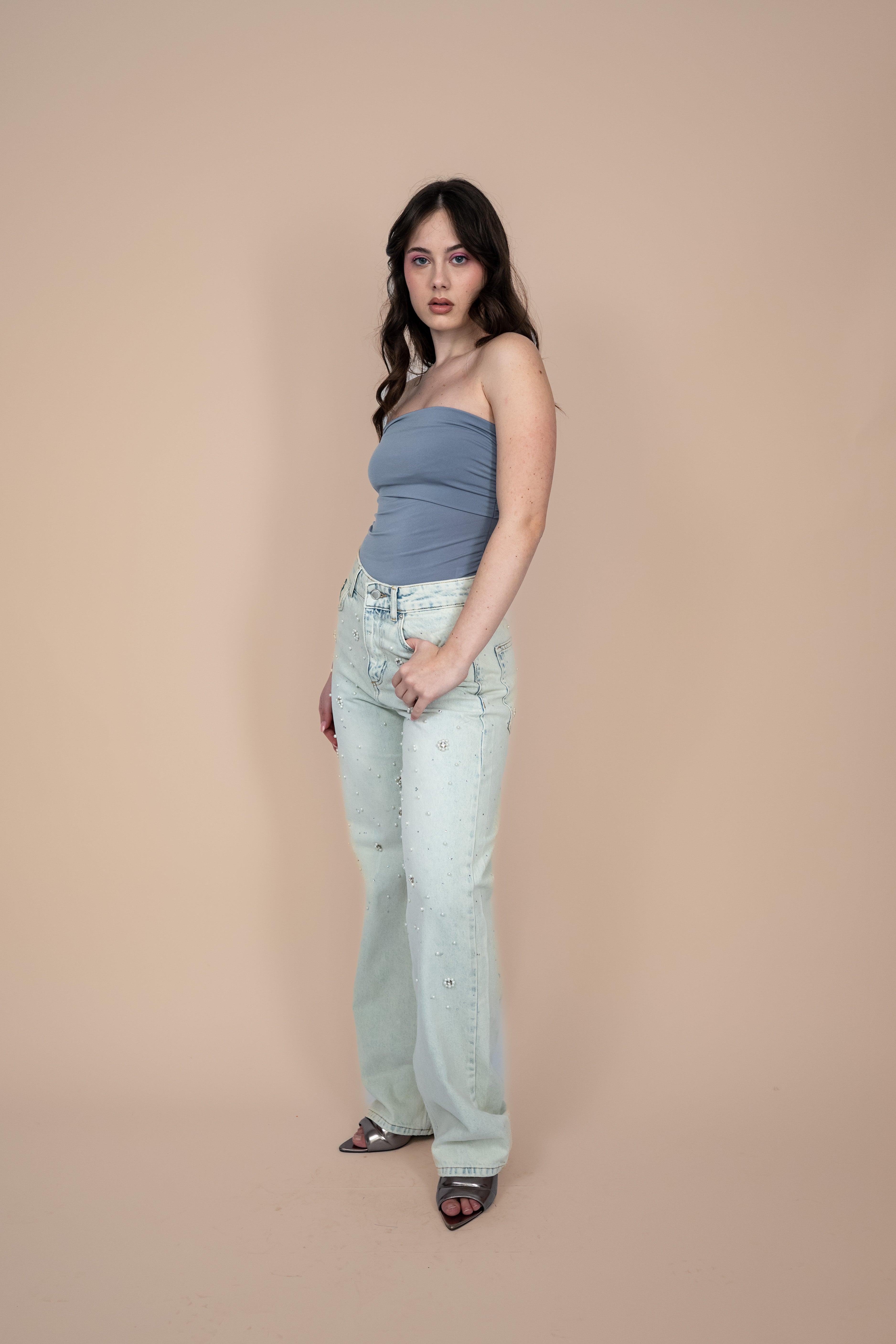Pearl-Embellished Jeans