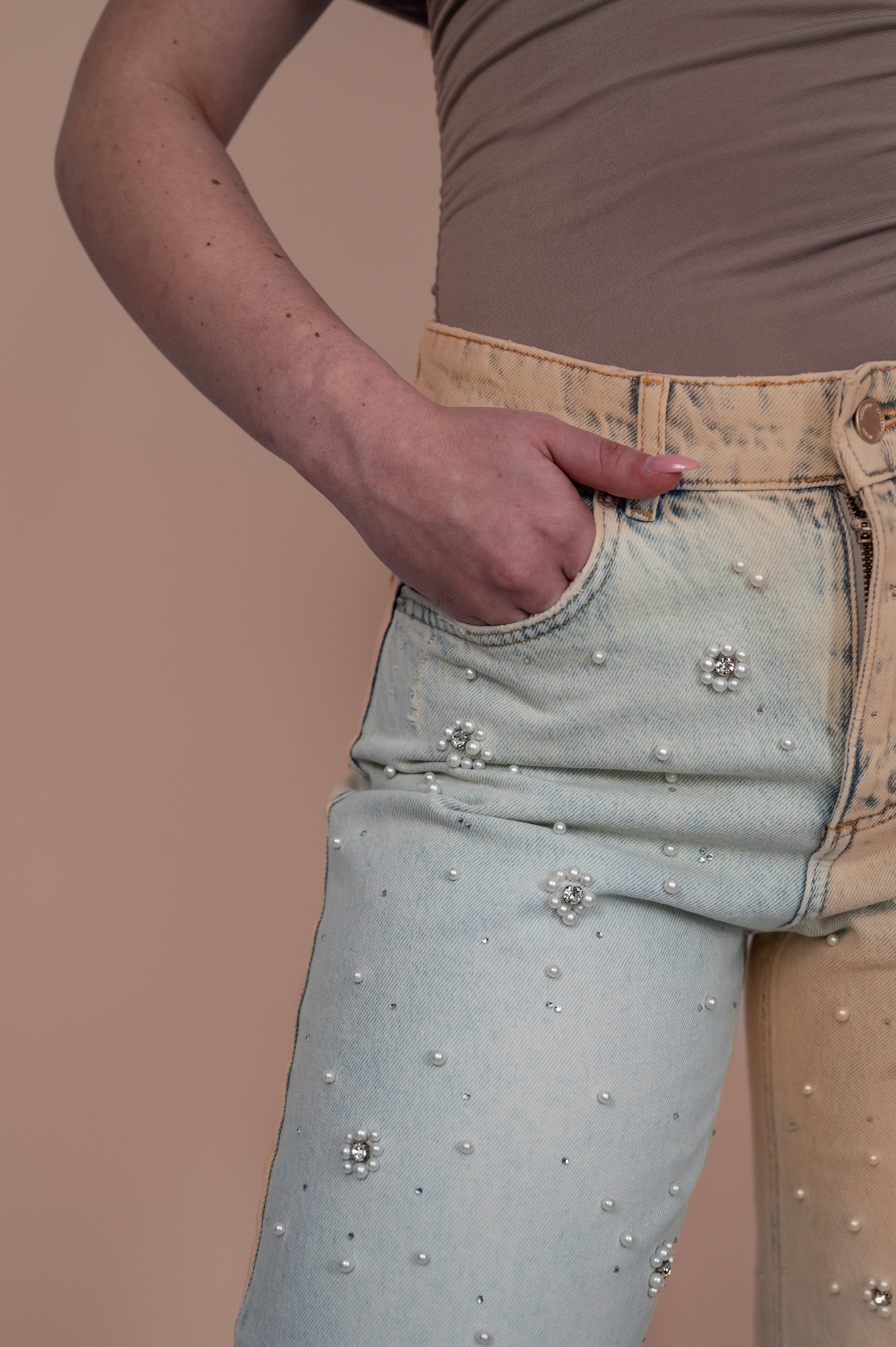 Pearl-Embellished Jeans