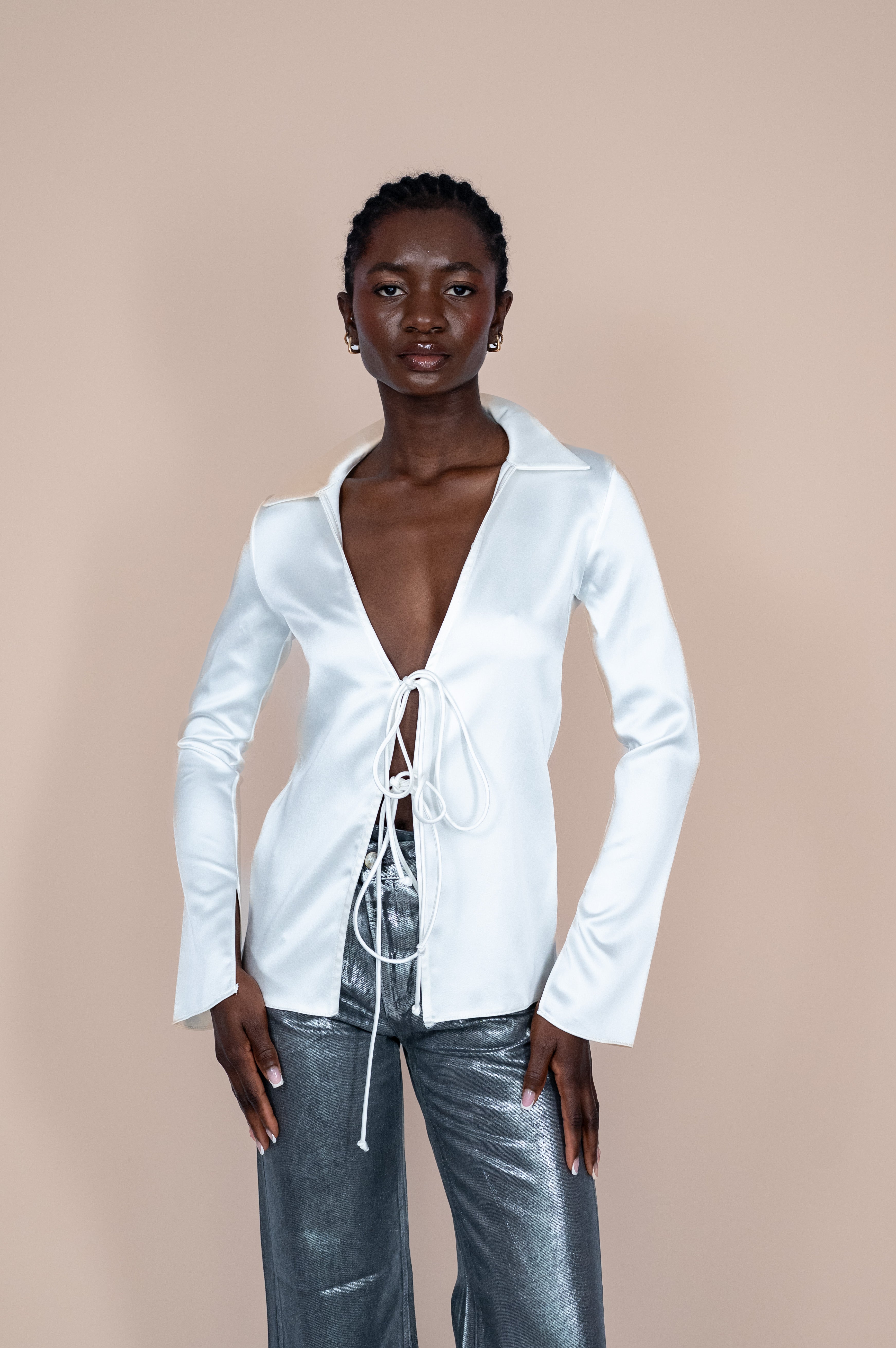 White Satin Tie Top