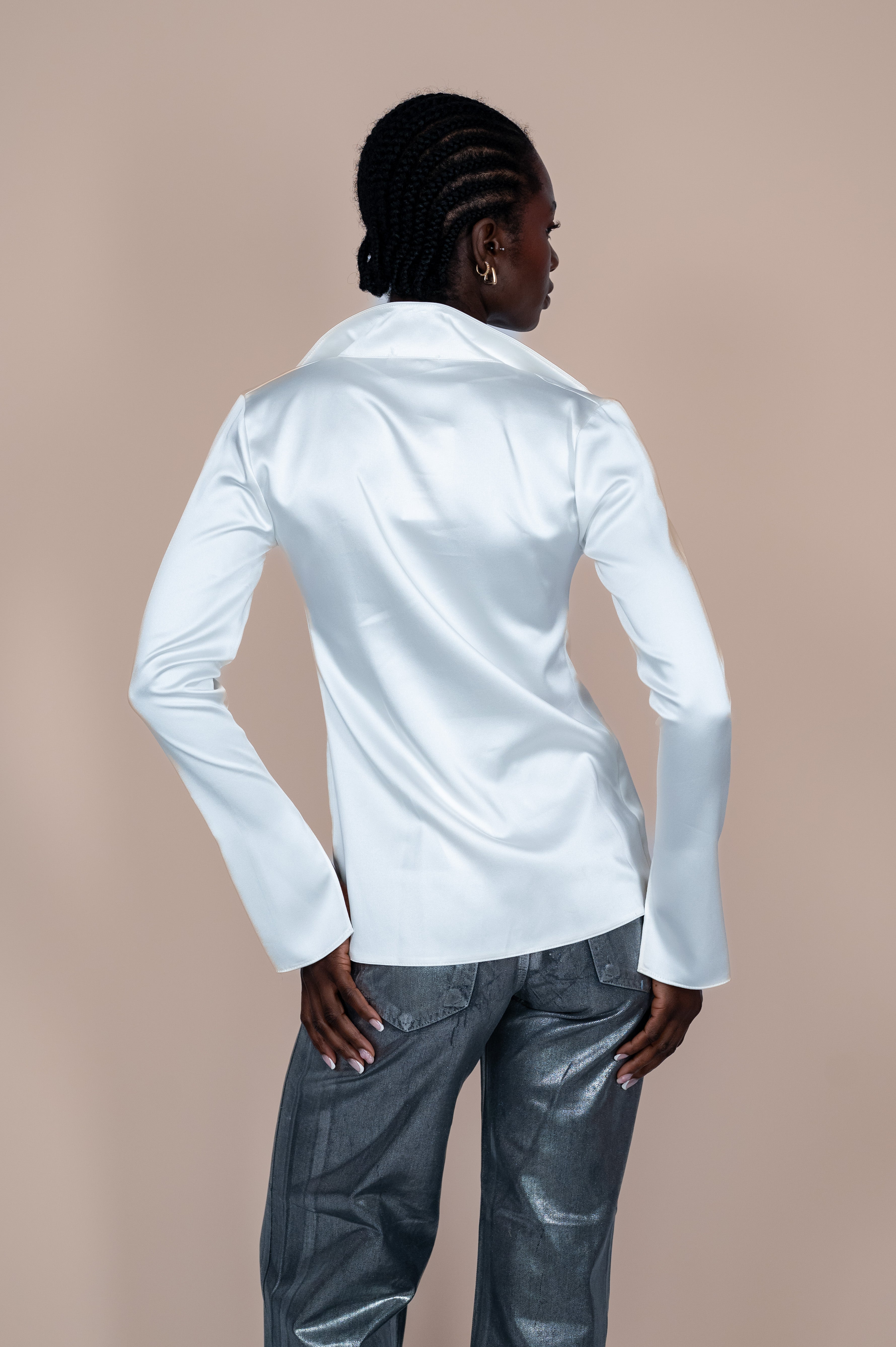 White Satin Tie Top