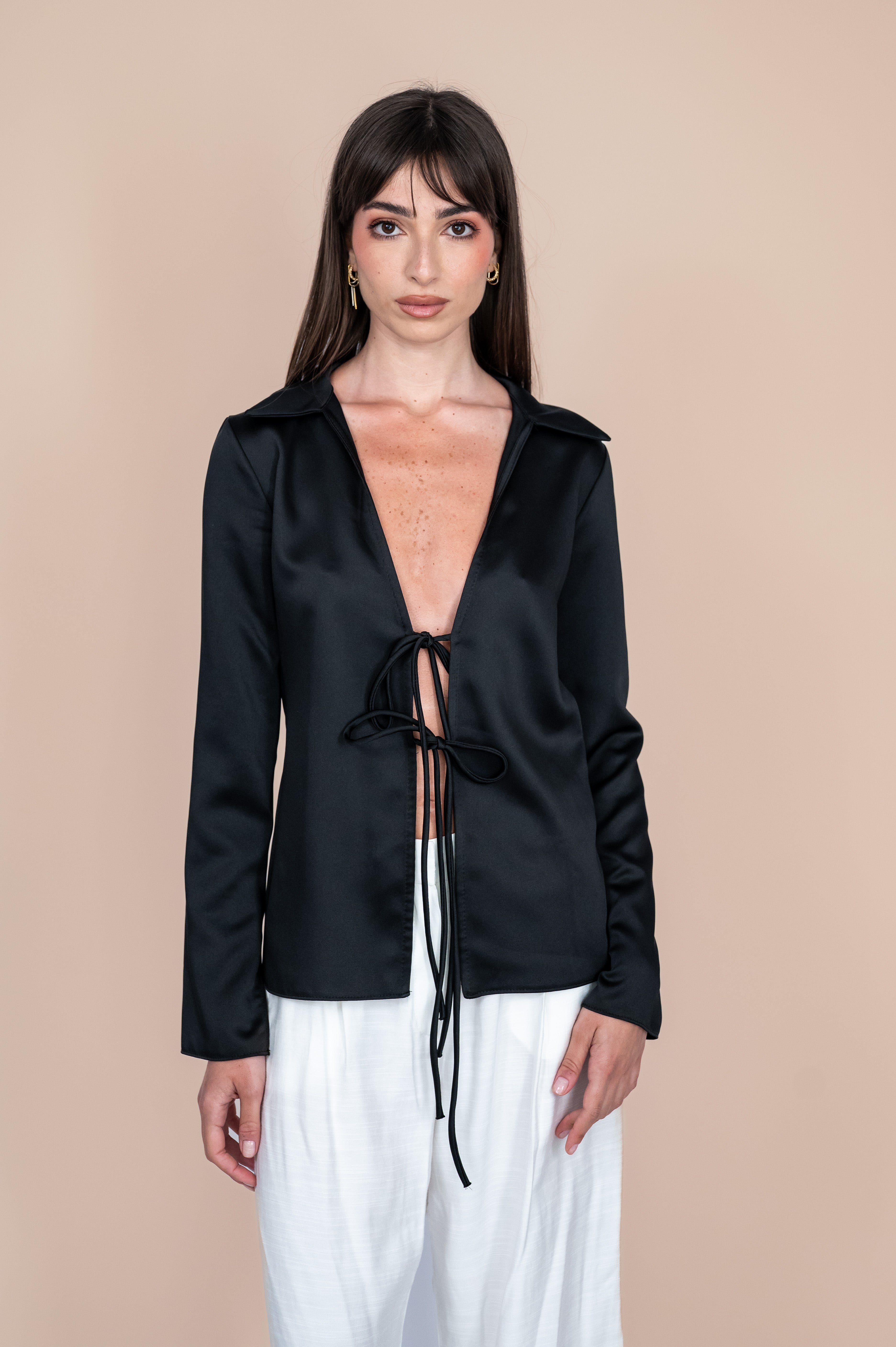 Black Satin Tie Top