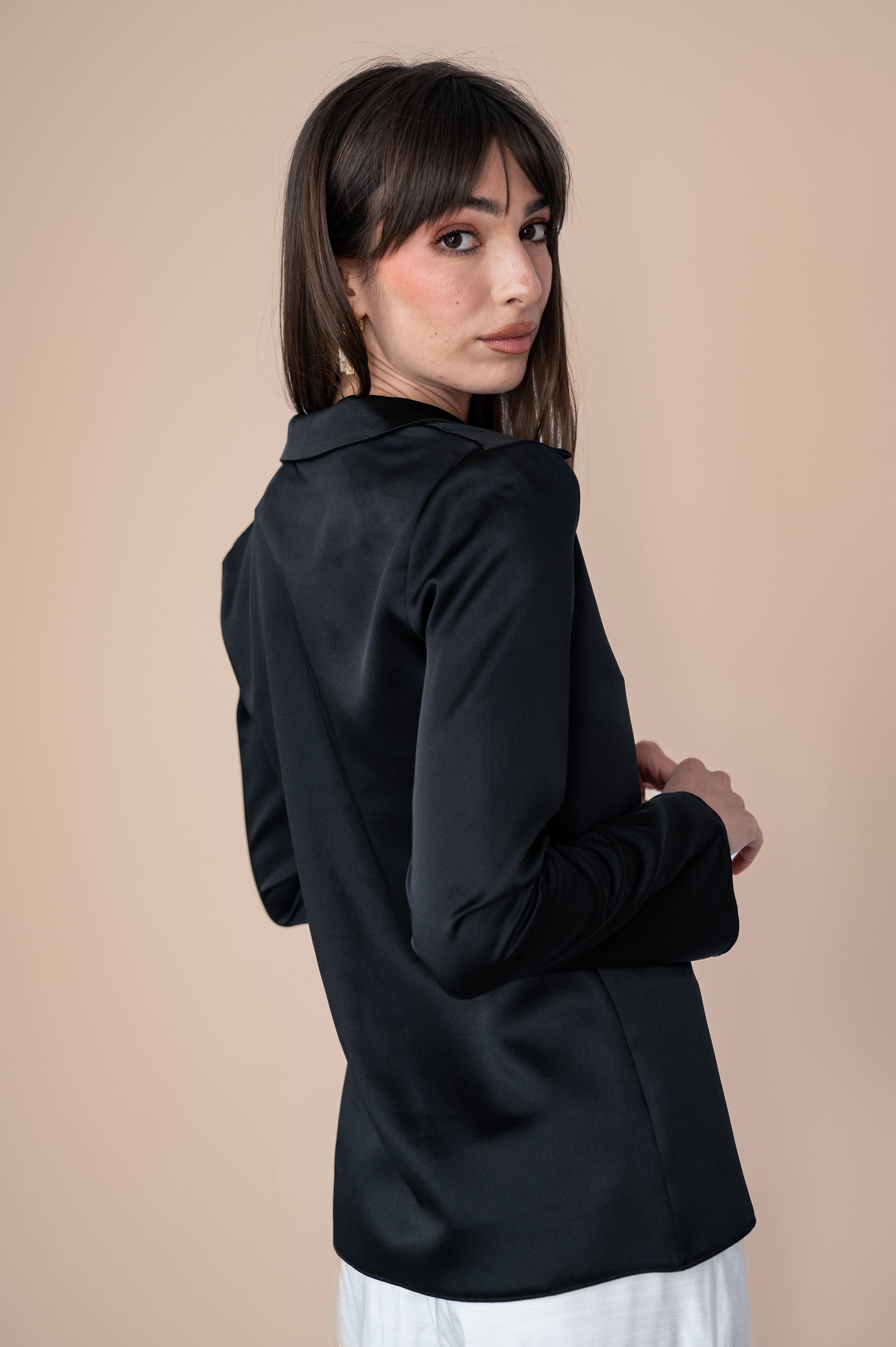 Black Satin Tie Top